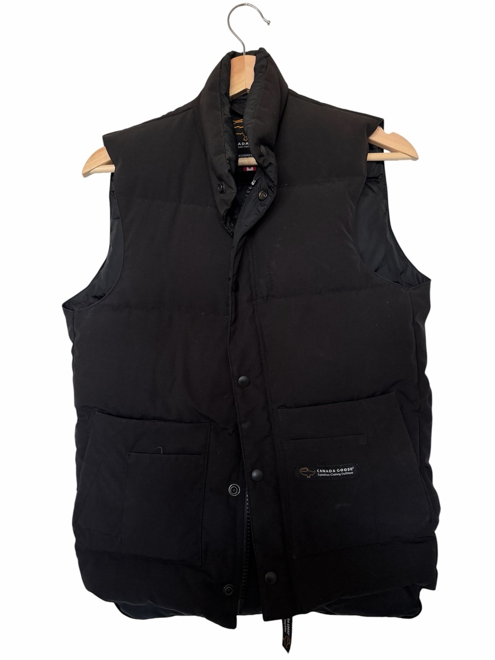 Vintage Canada Goose Black Quilted Down Vest with High Collar Men’s